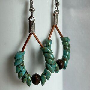 Turquoise and Brown beaded earrings Handmade
